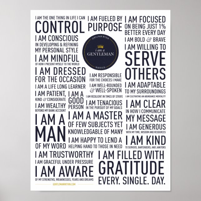 I Am A Gentleman Manifesto Poster (White) (Front)
