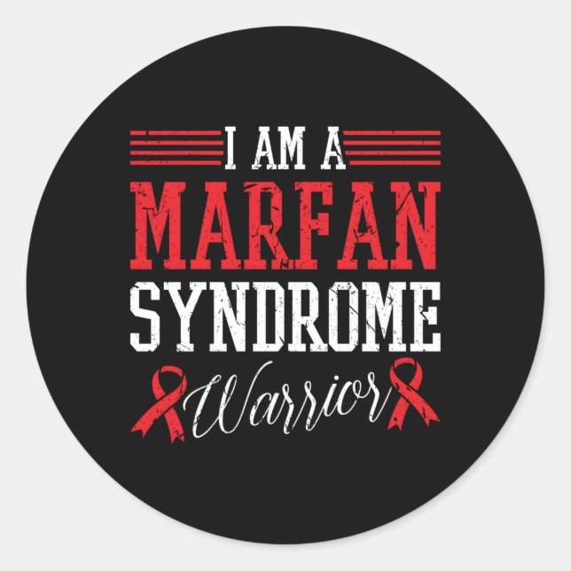 I Am A Marfan Syndrome Warrior Red Ribbon Awarenes Classic Round Sticker (Front)