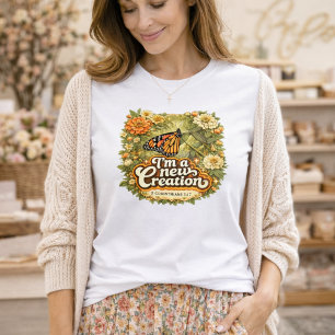 I Am a New Creation Vintage Butterfly Floral Bible T-Shirt