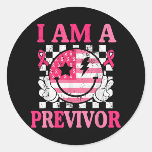 I Am A Previvor Pink Ribbon Breast Cancer Awarenes Classic Round Sticker
