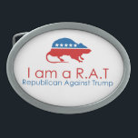 I am a R.A.T: Republican Against Trump Belt Buckles<br><div class="desc">He is the official GOP candidate but some republicans think he's not the right candidate. He is a business man but went bankrupt several times. He has friends, but also a growing number of enemies. He doesn't respect women but married three times. Two of his marriages failed. More and more...</div>