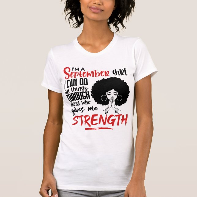 I Am A September Girl Praying Black Queen Woman T-Shirt (Front)