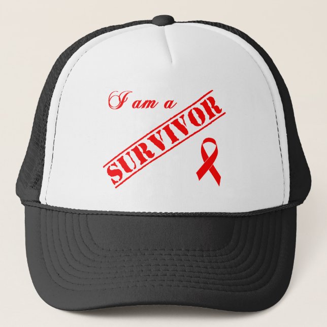 I am a Survivor - Red Ribbon Trucker Hat (Front)