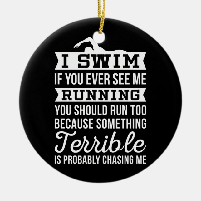 I Am A Swimmer Ceramic Tree Decoration (Front)