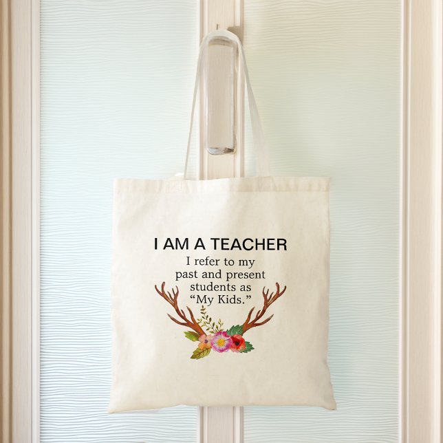 I Am A Teacher Deer Antlers Floral Tote Bag (I Am A Teacher Deer Antlers Floral Tote Bag)