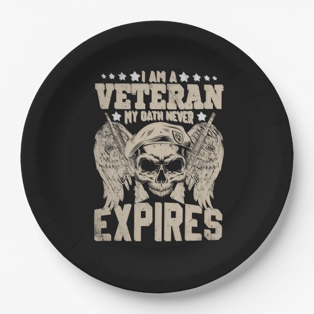 i am a veteran my oath never expires paper plate (Front)
