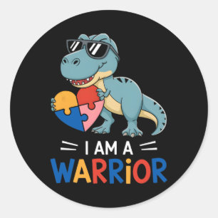 I Am A Warrior Autism Boys Family Dinosaur Autism  Classic Round Sticker