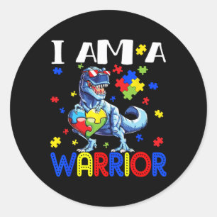 I Am A Warrior Autism Boys Family Dinosaur Autism Classic Round Sticker