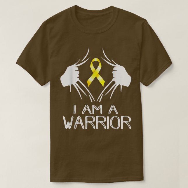 I Am A Warrior Childhood Cancer Awareness Gold Rib T-Shirt (Design Front)