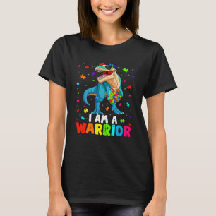 I Am A Warrior Dino Trex Kids Toddler Boys Autism T-Shirt
