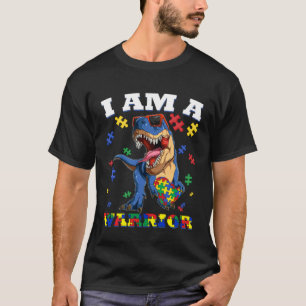 I Am A Warrior Dinosaur Rex Puzzle Heart Autism Aw T-Shirt