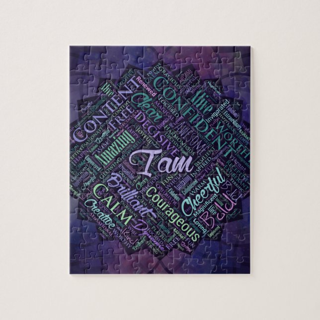 I am Affirmations Word Cloud Art in lotus Jigsaw Puzzle (Vertical)