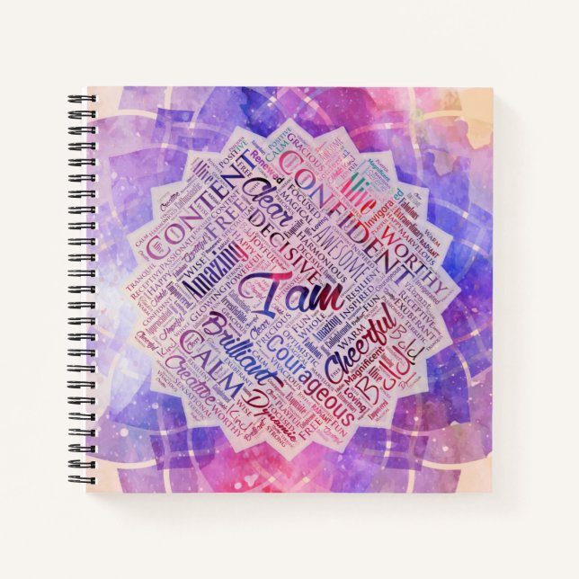I am Affirmations Word Cloud Art in lotus Notebook (Front)