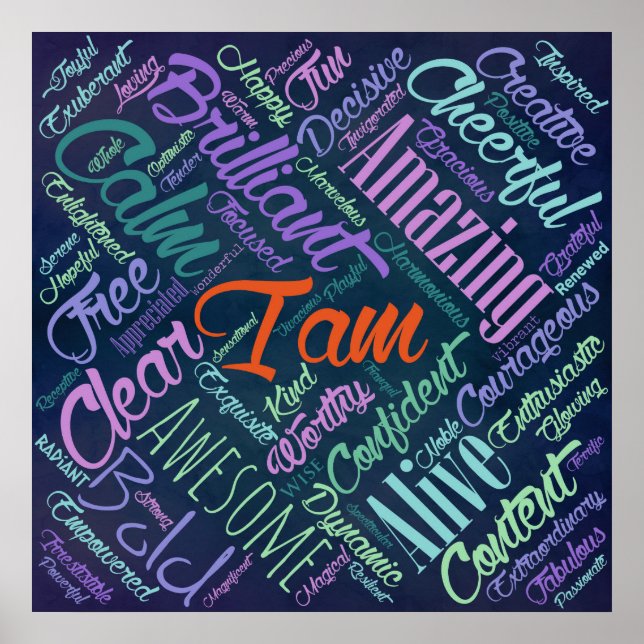 I am Affirmations Word Cloud Art Poster (Front)