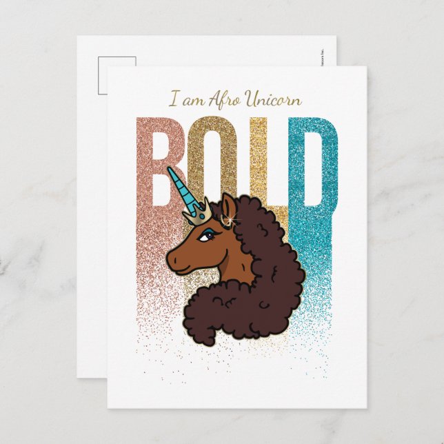 I am Afro Unicorn | Bold Glitter Design Postcard (Front/Back)