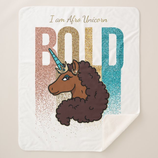 I am Afro Unicorn | Bold Glitter Design Sherpa Blanket (Front)