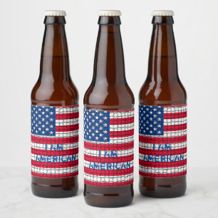 I Am American Red & Blue USA Flag Beer Bottle Label