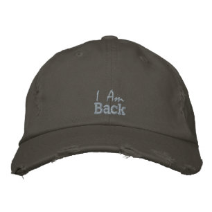 I Am Back Motivational Quote Pink Grey Vintage  Embroidered Hat