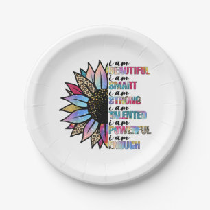 I am Beautiful I am Smart I am Strong Leopard Sunf Paper Plate
