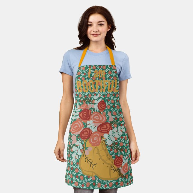 "I am Beautiful" Punny Customizable Floral Apron (Worn)