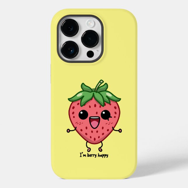 I am Berry Happy cute kawaii strawberry jumping Case-Mate iPhone Case (Back)