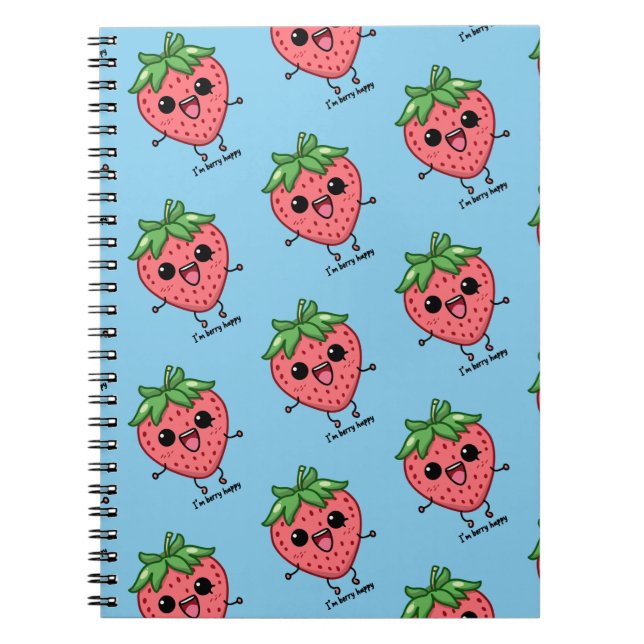 I am Berry Happy cute kawaii strawberry jumping Notebook (Front)