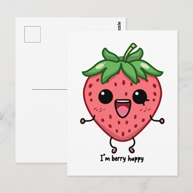 I am Berry Happy cute kawaii strawberry jumping Postcard (Front/Back)