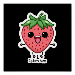 I am Berry Happy cute kawaii strawberry jumping Poster