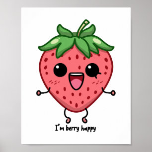 I am Berry Happy cute kawaii strawberry jumping Poster