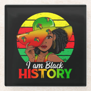 I Am Black History African America Glass Coaster