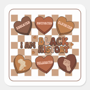 I am Black History Hearts Square Sticker