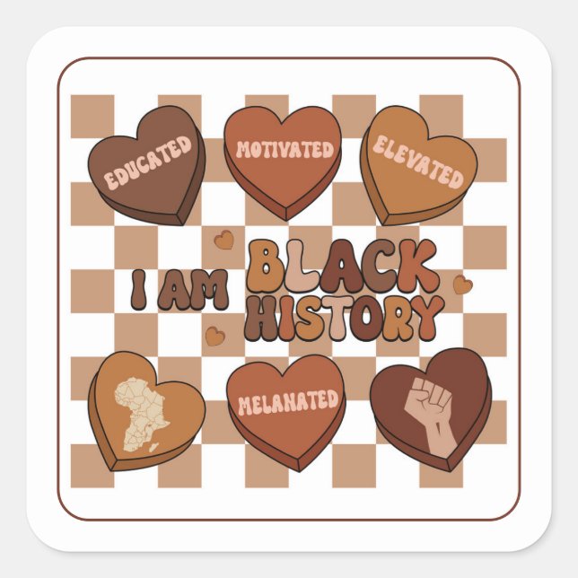 I am Black History Hearts Square Sticker (Front)