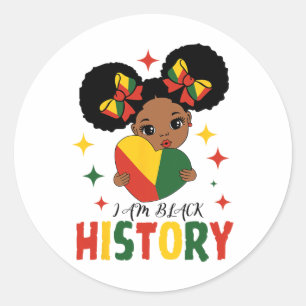 I Am Black History Kids Girls Heart Black History  Classic Round Sticker