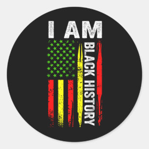 I Am Black History Month African American Flag Men Classic Round Sticker