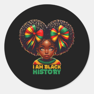 I Am Black History Month Black Melanin Kids Girls  Classic Round Sticker