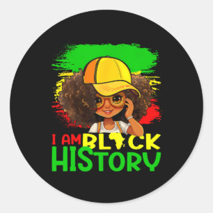I Am Black History Month Black Melanin Queen Girls Classic Round Sticker