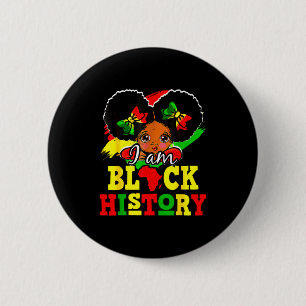 I Am Black History Month Cute Messy Bun Girl Kids  6 Cm Round Badge