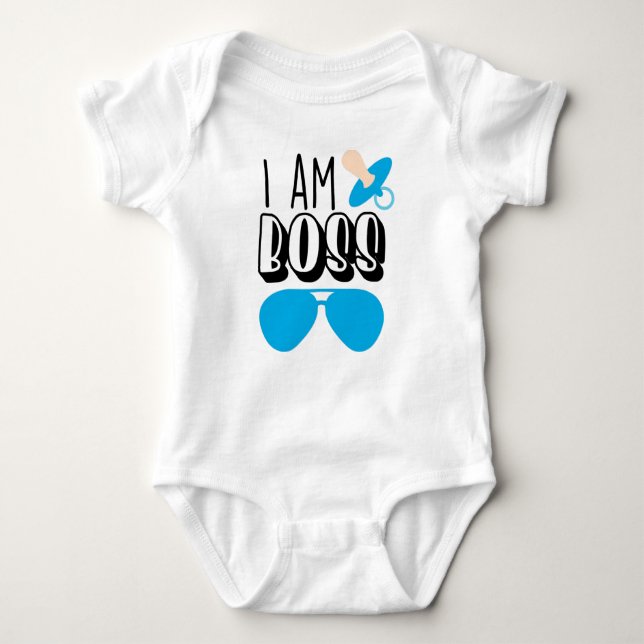 I Am Boss Funny Baby Boy Print Bodysuit (Front)