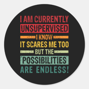 I Am Currently Unsupervised But Possibilities Are  Classic Round Sticker