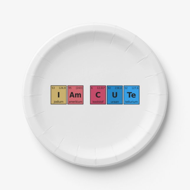 I am Cute Periodic Table Paper Plate (Front)