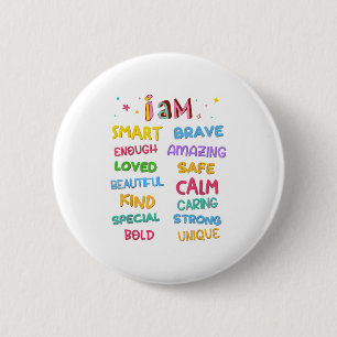 I Am Daily Affirmation Colorful Christian Kids Tod 6 Cm Round Badge