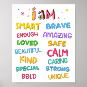 I Am Daily Affirmation Colorful Christian Kids Tod Poster