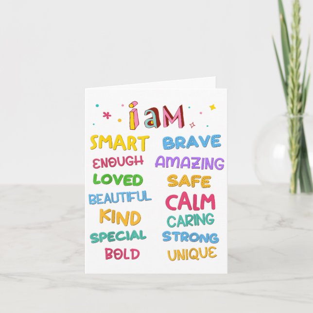 I Am Daily Affirmation Colourful Christian Kids To Card (Front)