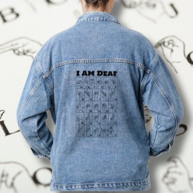 I Am Deaf ASL American Sign Language Alpabet Blue Denim Jacket (Creator Uploaded)
