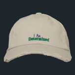 I Am Determined Quote Cute Rustic Green Stone Embroidered Hat<br><div class="desc">I Am Determined quote,  vintage,  rustic stone baseball cap,  embroidered in green. A cute birthday or accessory gift idea.</div>
