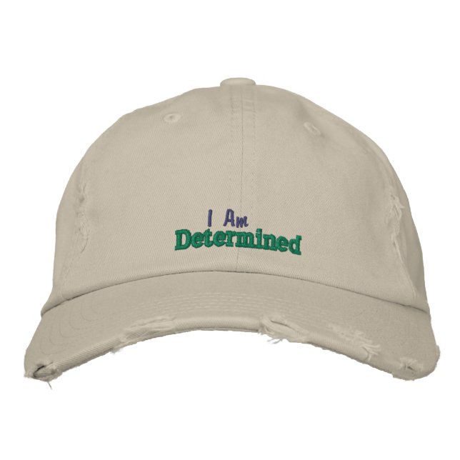 I Am Determined Quote Cute Rustic Green Stone Embroidered Hat (Front)