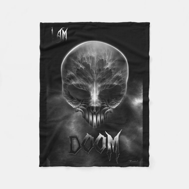 I Am Doom Fractal Skull Fleece Blanket (Front)