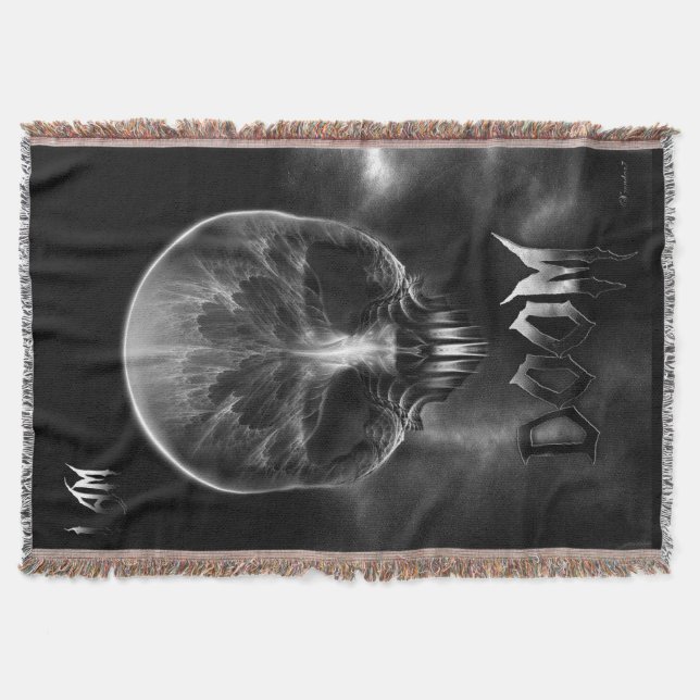 I Am Doom Fractal Skull Throw Blanket (Front)