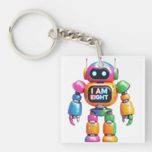 I Am Eight Robot for Kids 8th Birthday Robot Boy Key Ring
