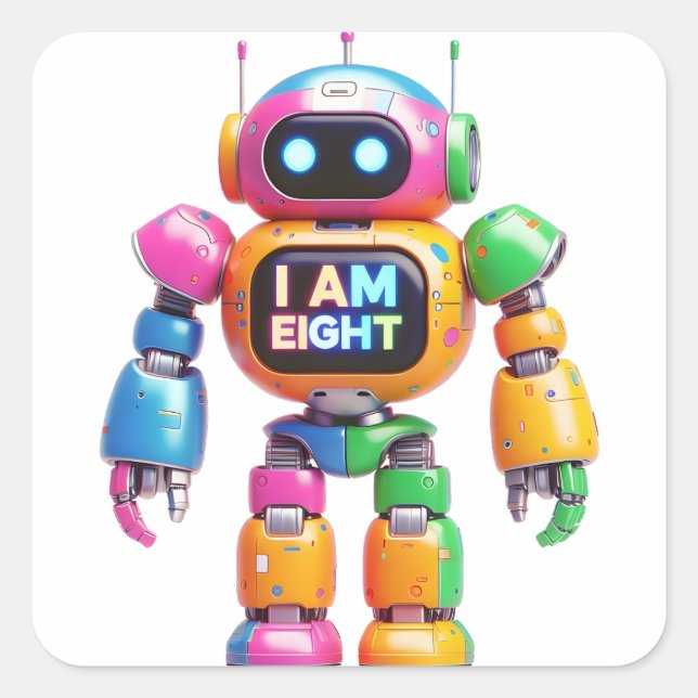 I Am Eight Robot for Kids 8th Birthday Robot Boy Square Sticker (Front)